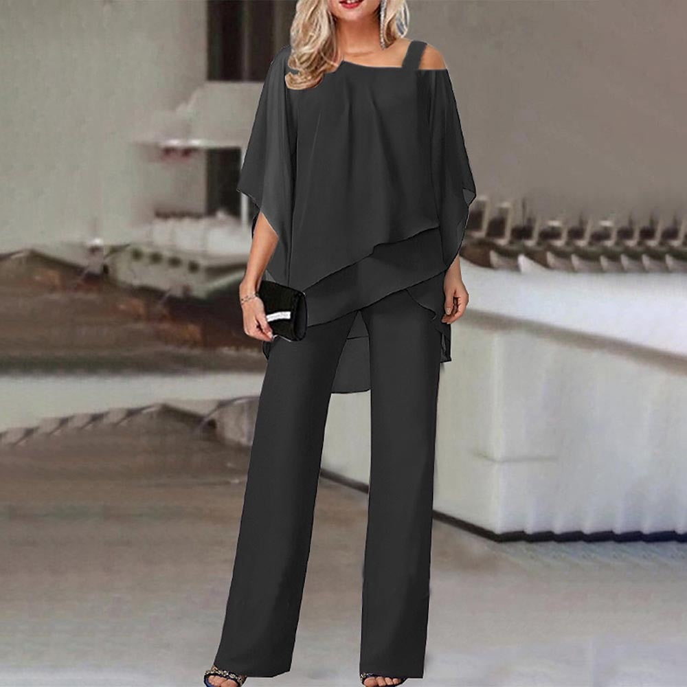 Women's Cold Shoulder Two-Piece Suit Set for Elegant Evenings - 2