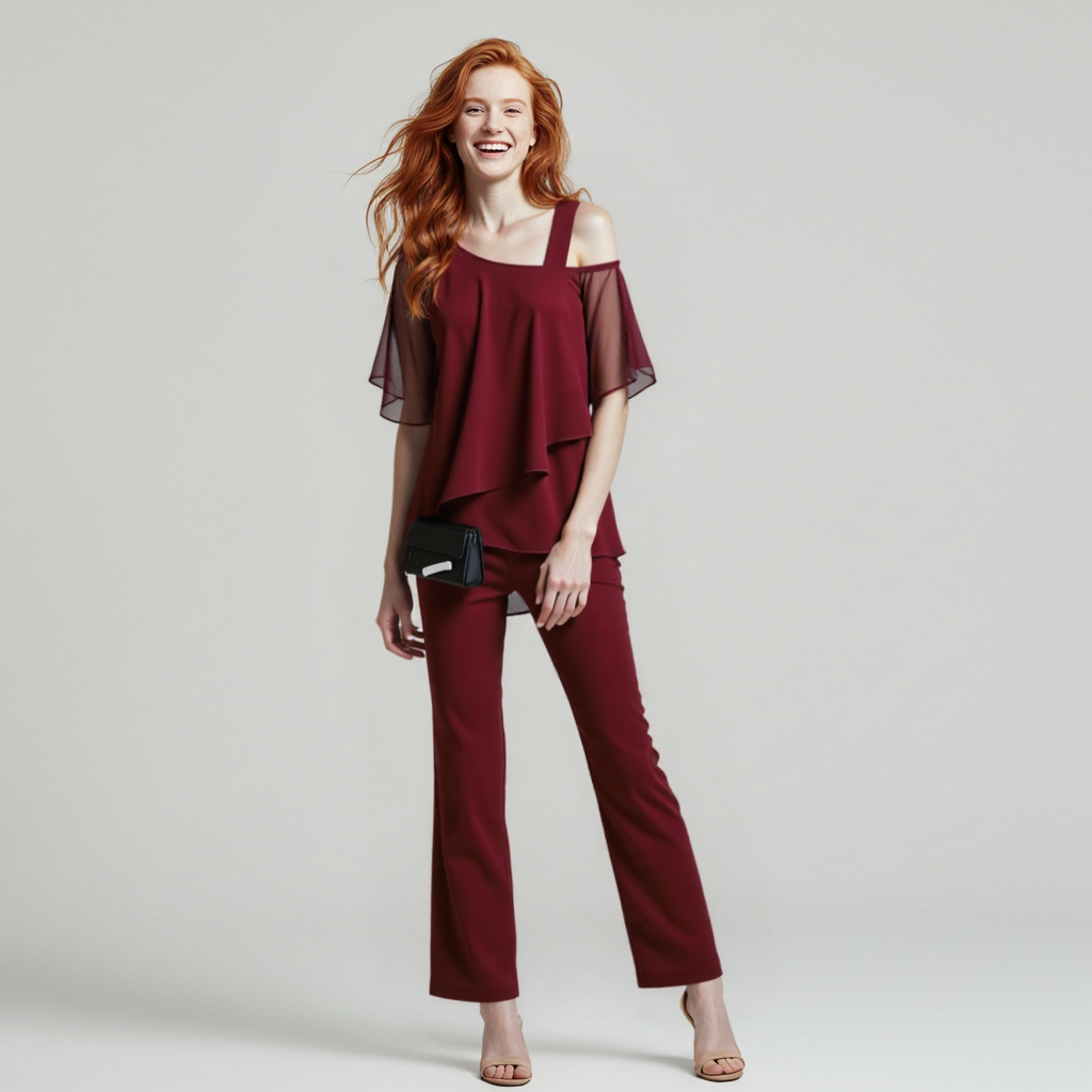 Women's Cold Shoulder Two-Piece Suit Set for Elegant Evenings - 6