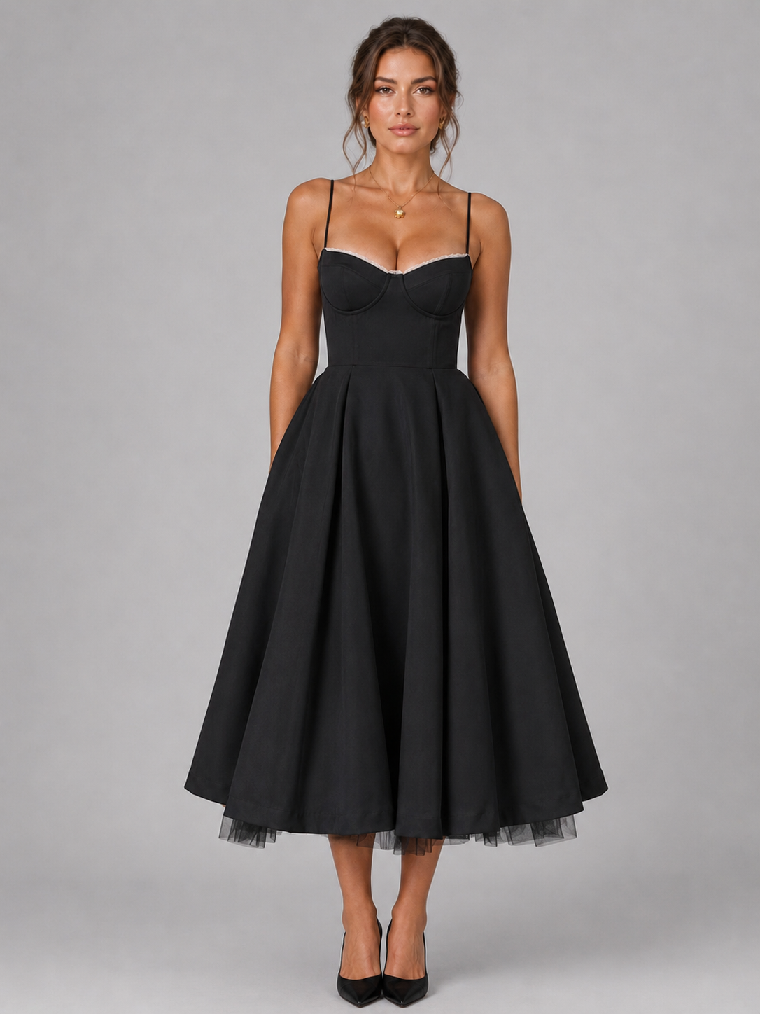 Women's Corset Midi Dress with Full Skirt Elegant Occasion Style