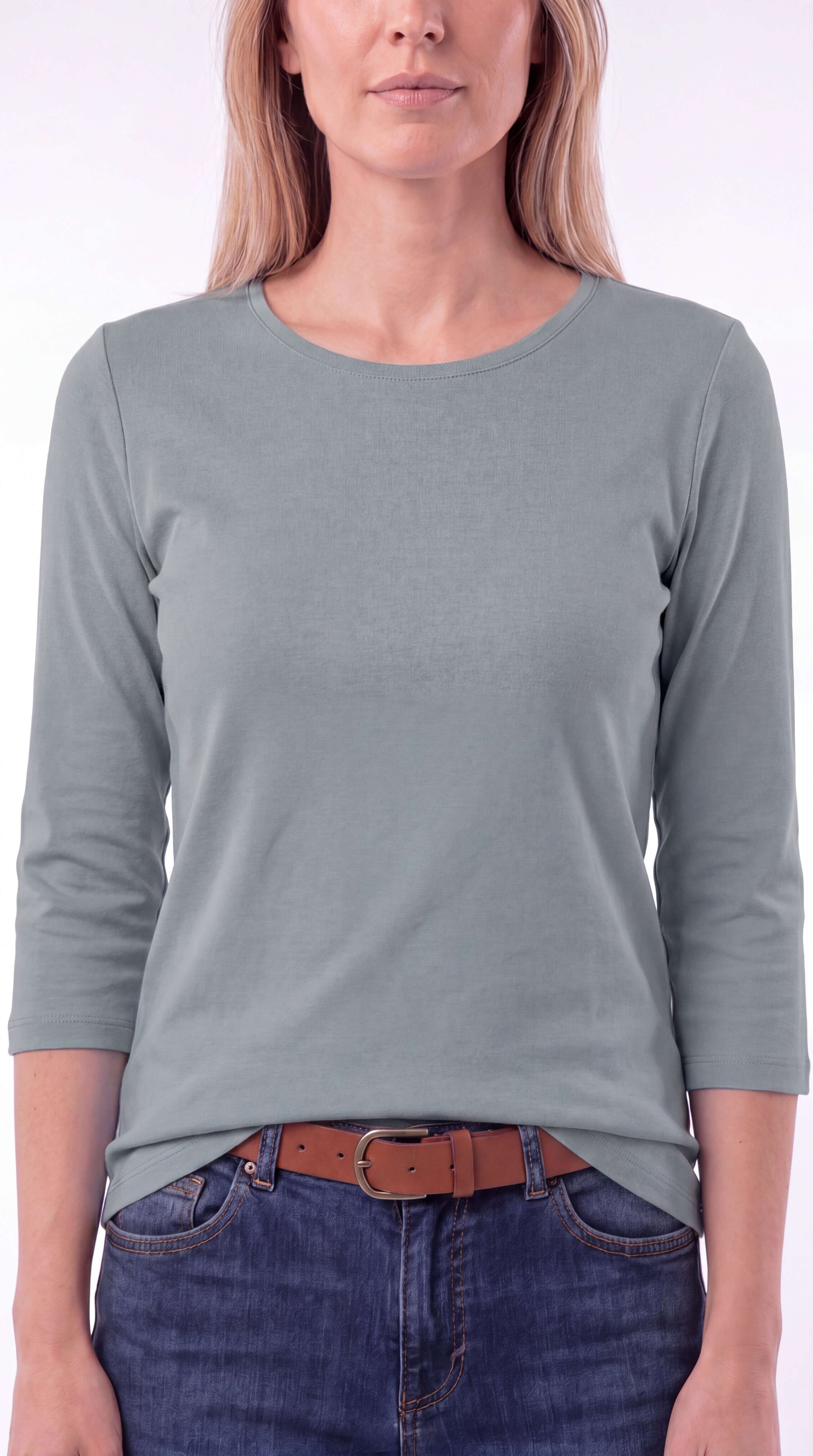 Women's Crew Neck 3/4 Sleeve Casual Layering Everyday Top - 11