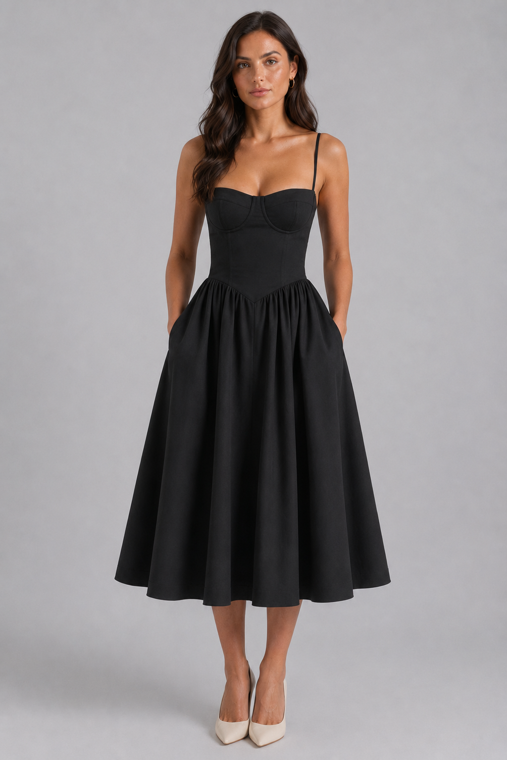 Women's Floral Corset Midi Dress Sweetheart Neck Wedding Guest Style