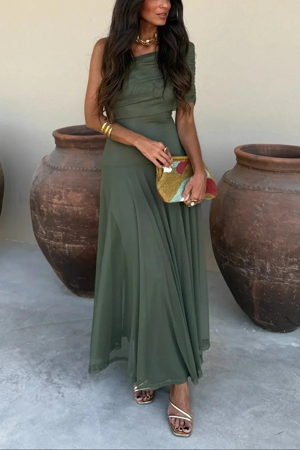 Women's Fluid Summer Dress Lightweight Breathable Flattering Shoulder - 4