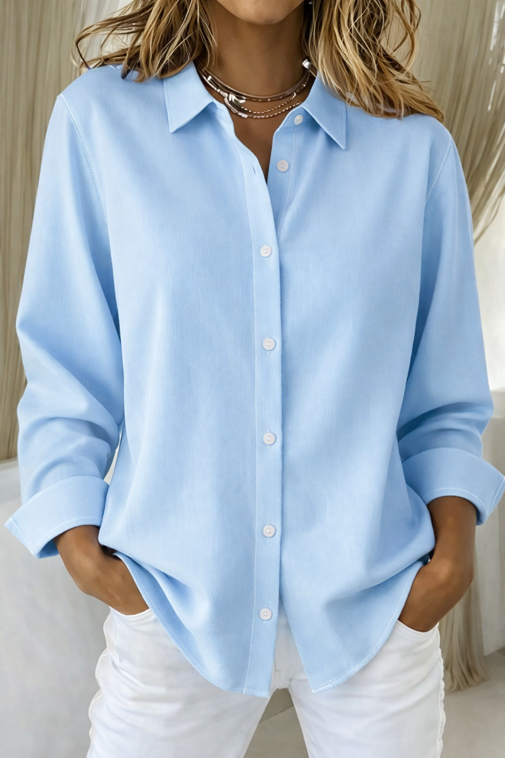Women's Loose Fit Button Blouse Lightweight Casual Summer Style