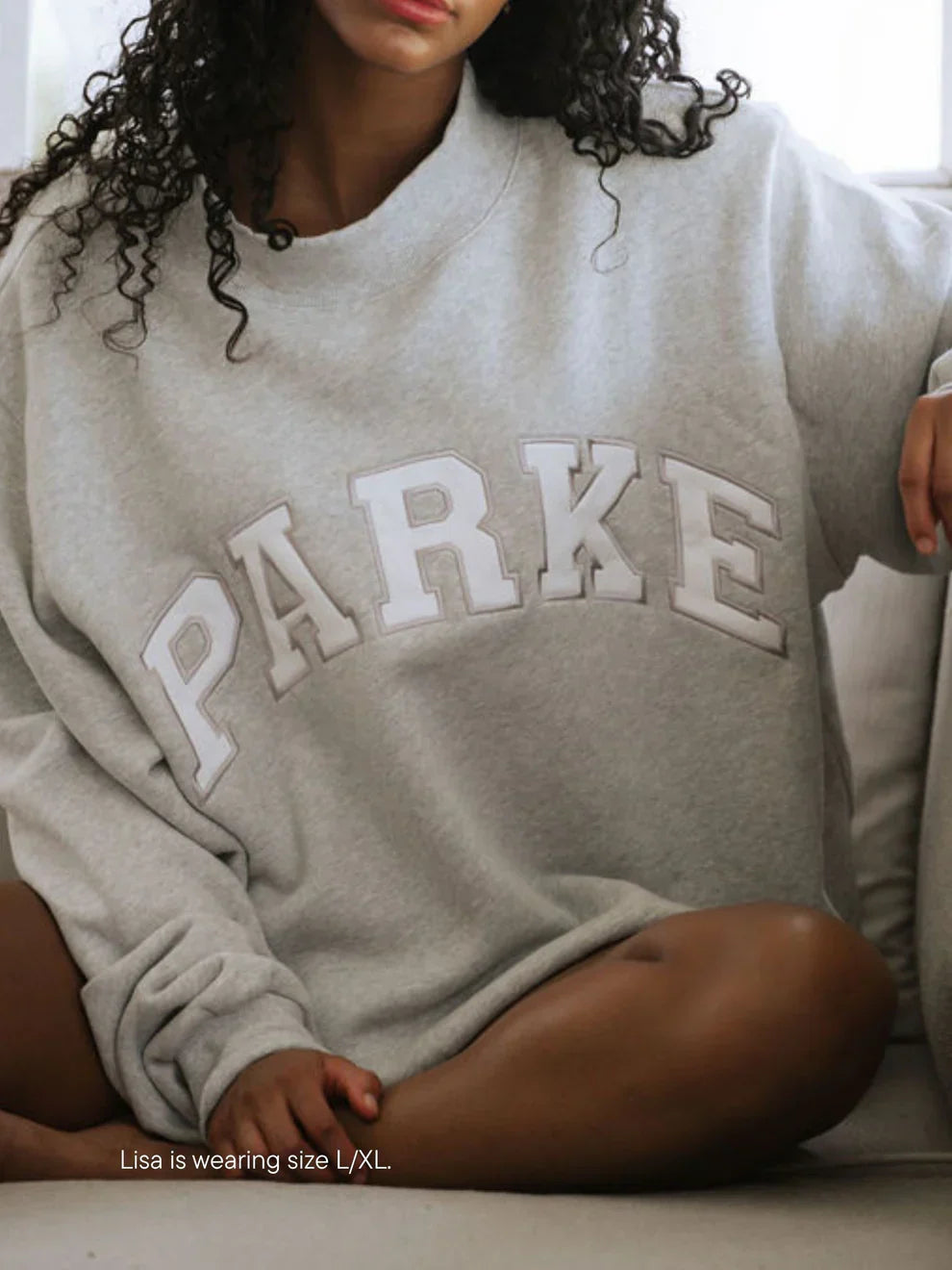 Women's Oversized Crewneck Sweatshirt with Chenille Collegiate Print - 12