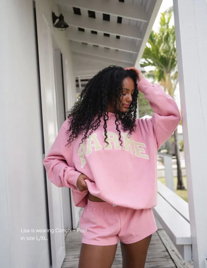 Women's Oversized Crewneck Sweatshirt with Chenille Collegiate Print - 2
