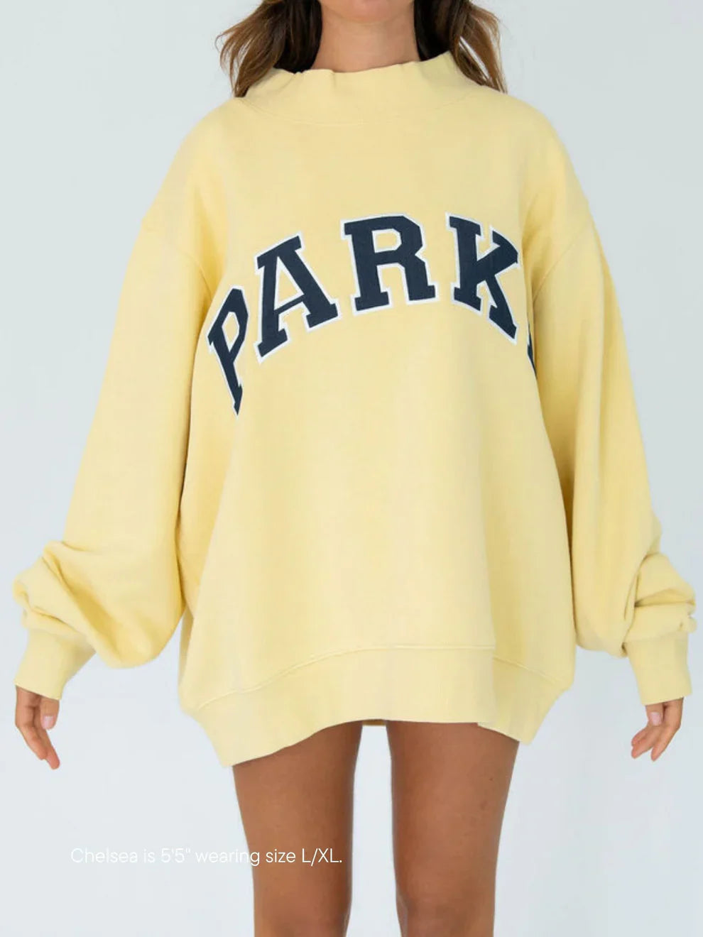 Women's Oversized Crewneck Sweatshirt with Chenille Collegiate Print - 6