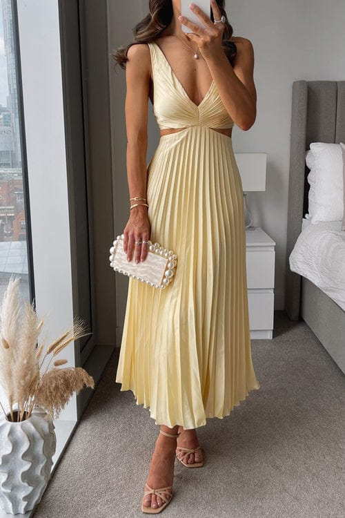 Women's Pleated Satin Midi Evening Dress Elegant Formal Style - 1