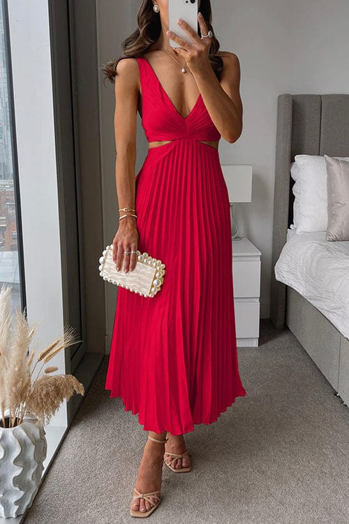 Women's Pleated Satin Midi Evening Dress Elegant Formal Style - 2