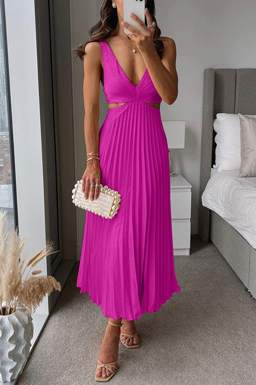 Women's Pleated Satin Midi Evening Dress Elegant Formal Style - 3