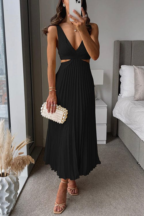 Women's Pleated Satin Midi Evening Dress Elegant Formal Style - 4