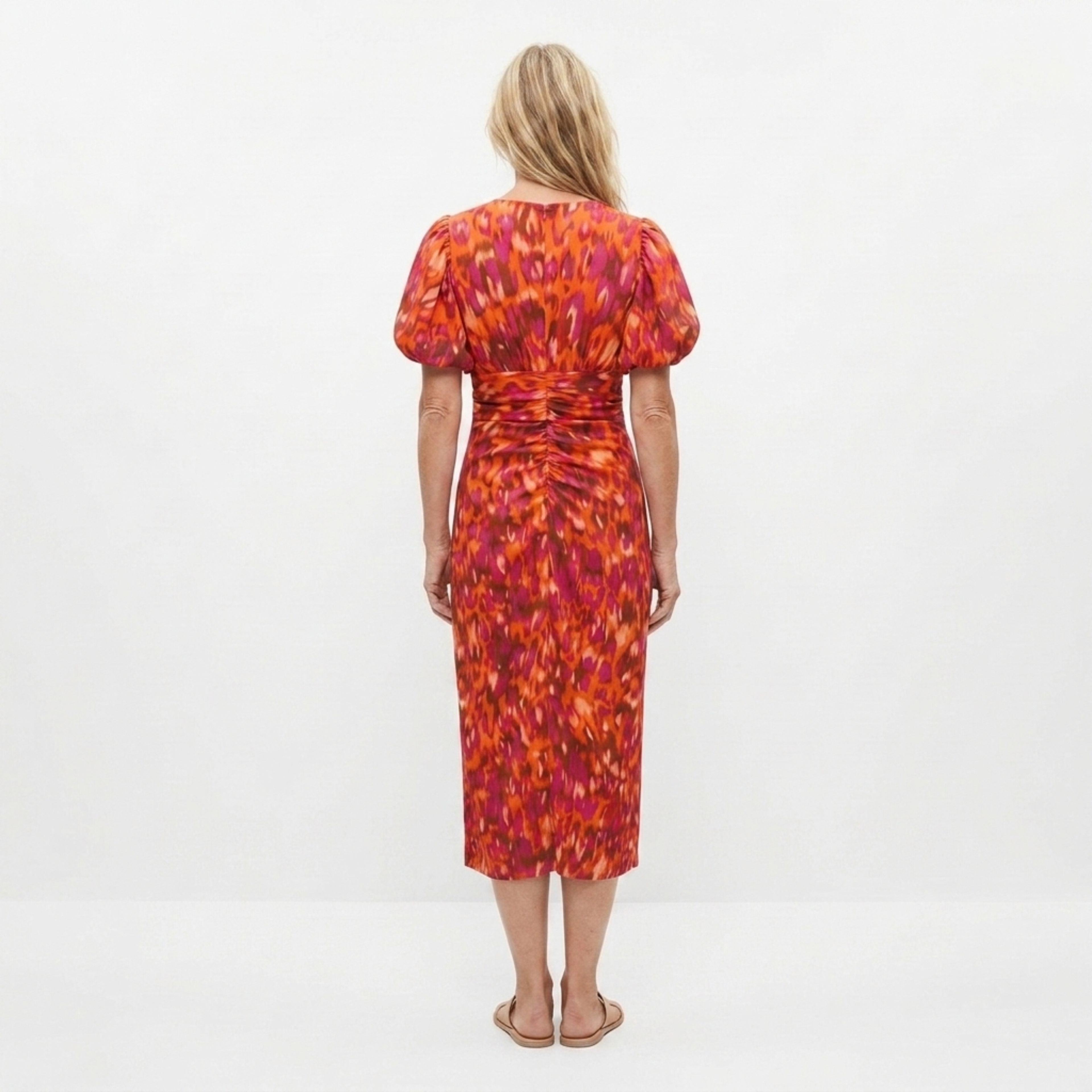 Women's Printed Wrap Maxi Dress Deep V-Neck Volume Sleeve Crossover - 5