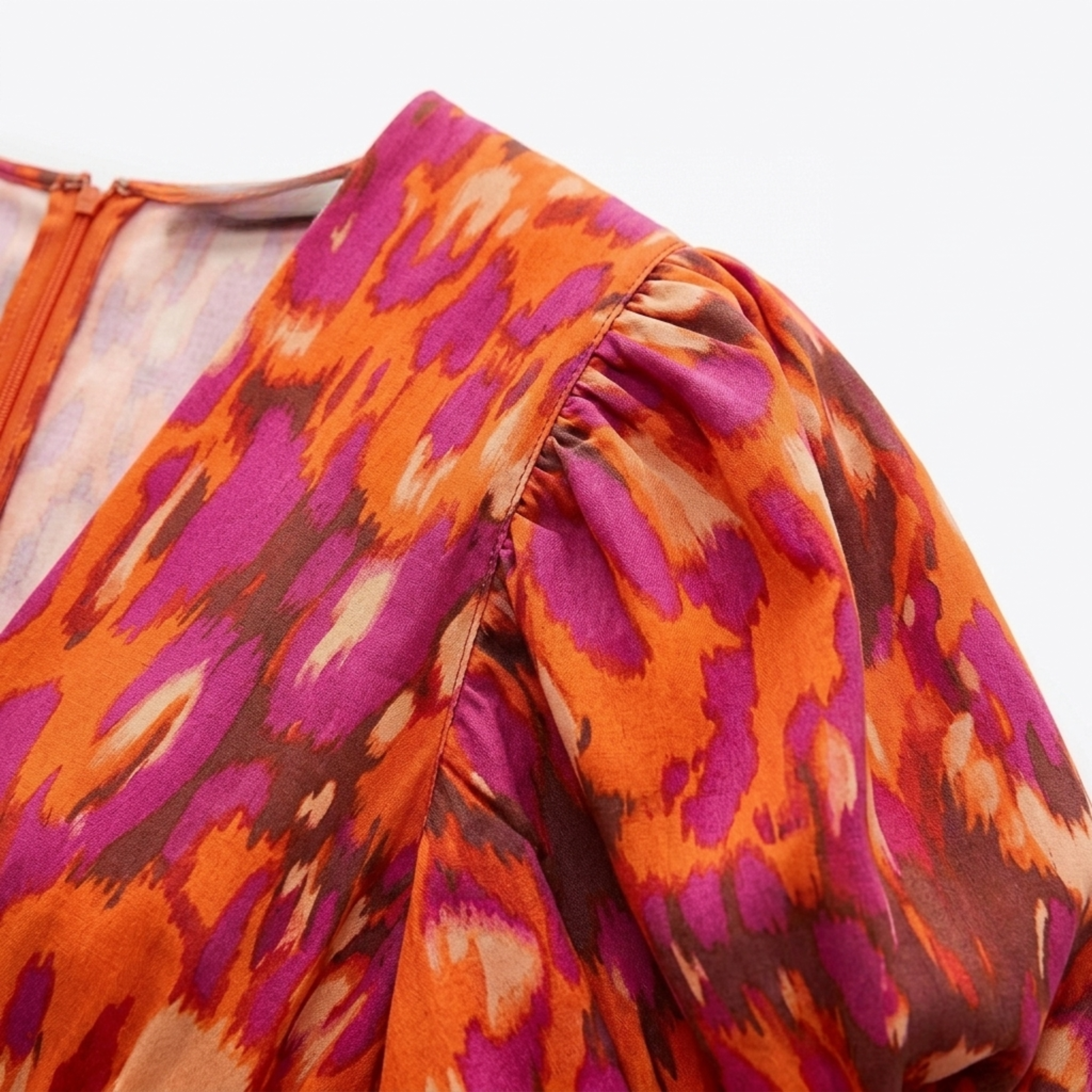 Women's Printed Wrap Maxi Dress Deep V-Neck Volume Sleeve Crossover - 7