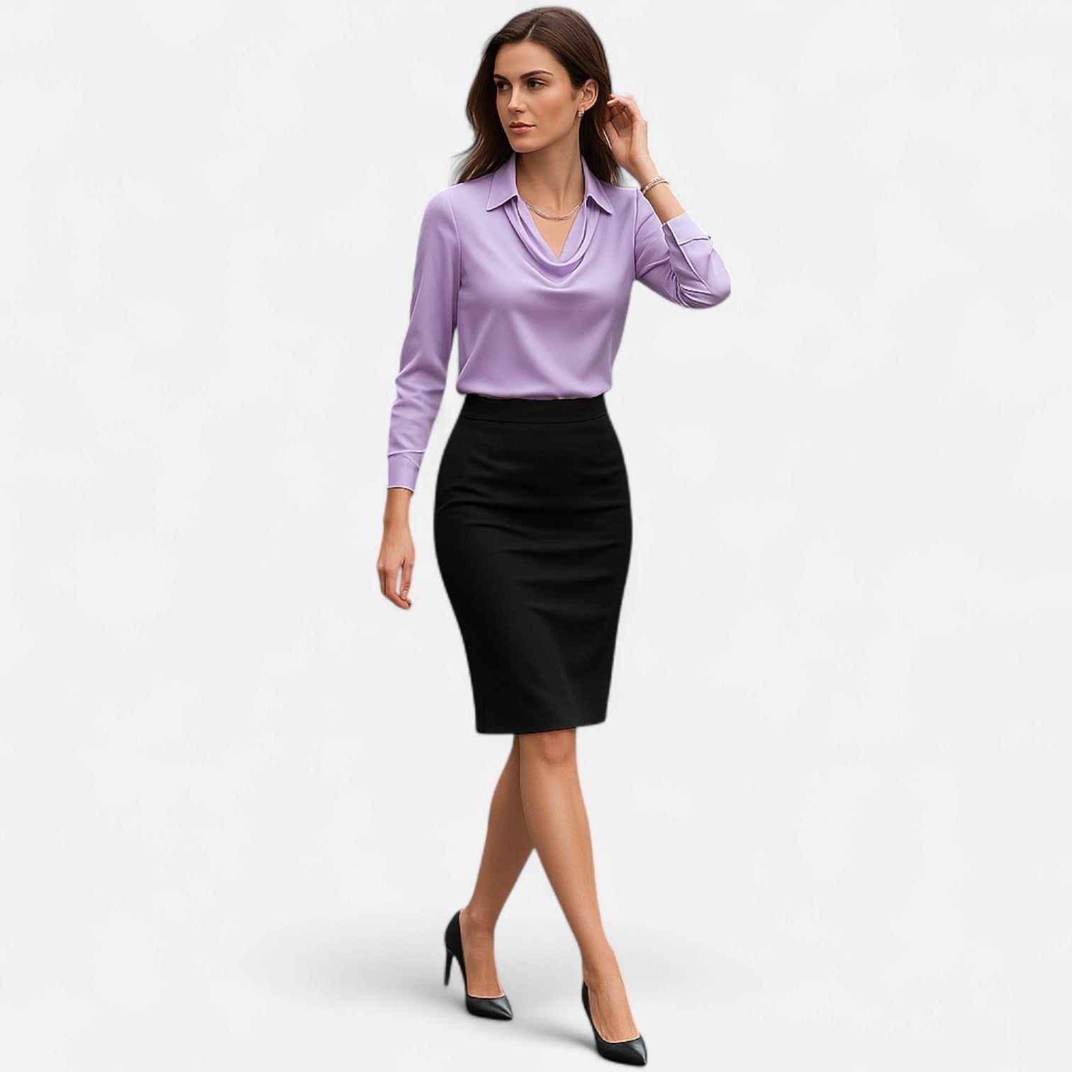 Women's Satin Blouse Draped Neckline Elegant Timeless Style