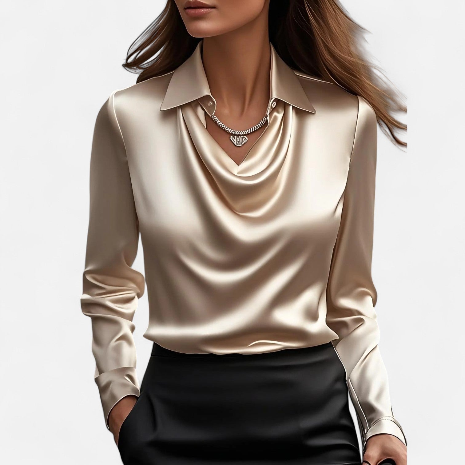 Women's Satin Blouse Draped Neckline Elegant Timeless Style