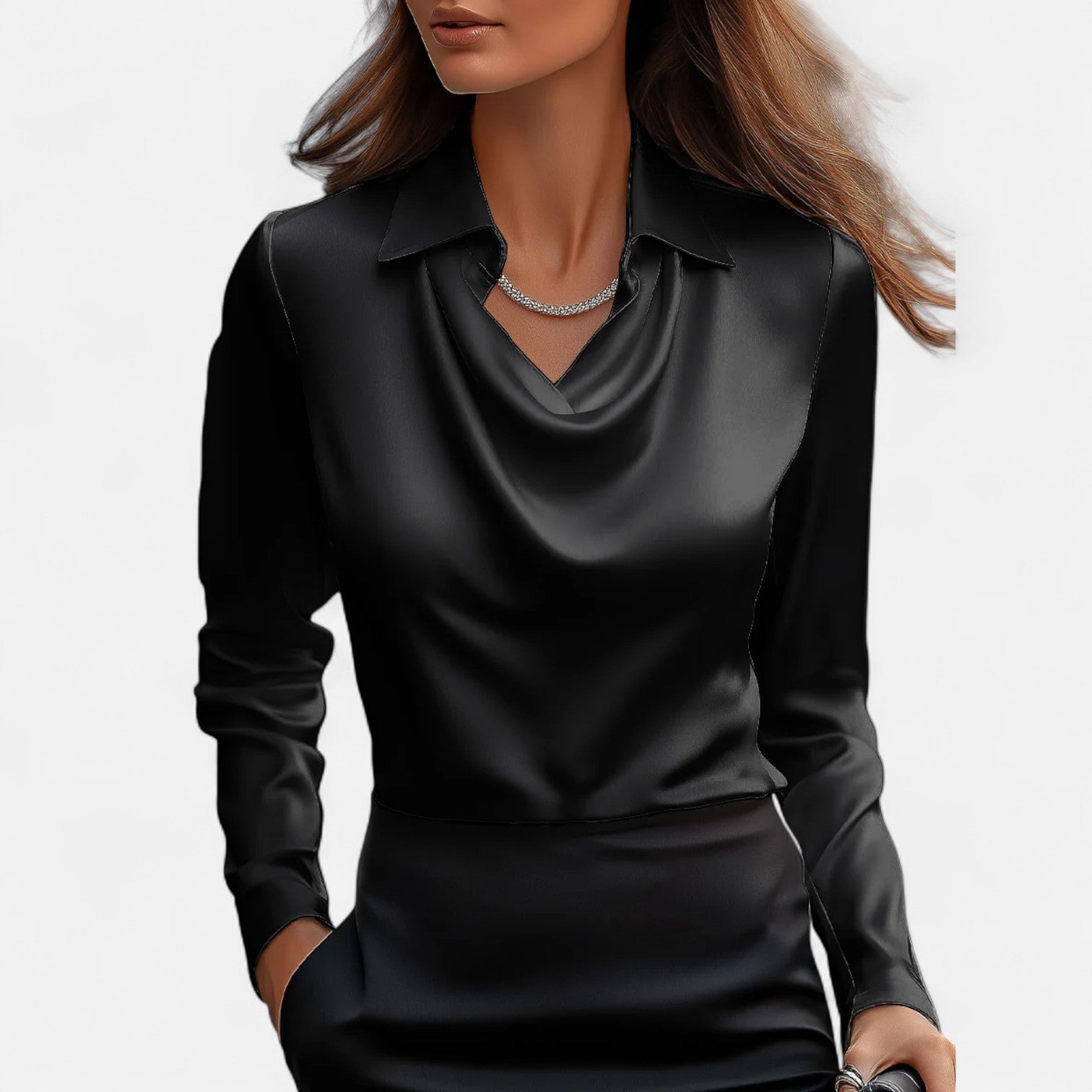 Women's Satin Blouse Draped Neckline Elegant Timeless Style