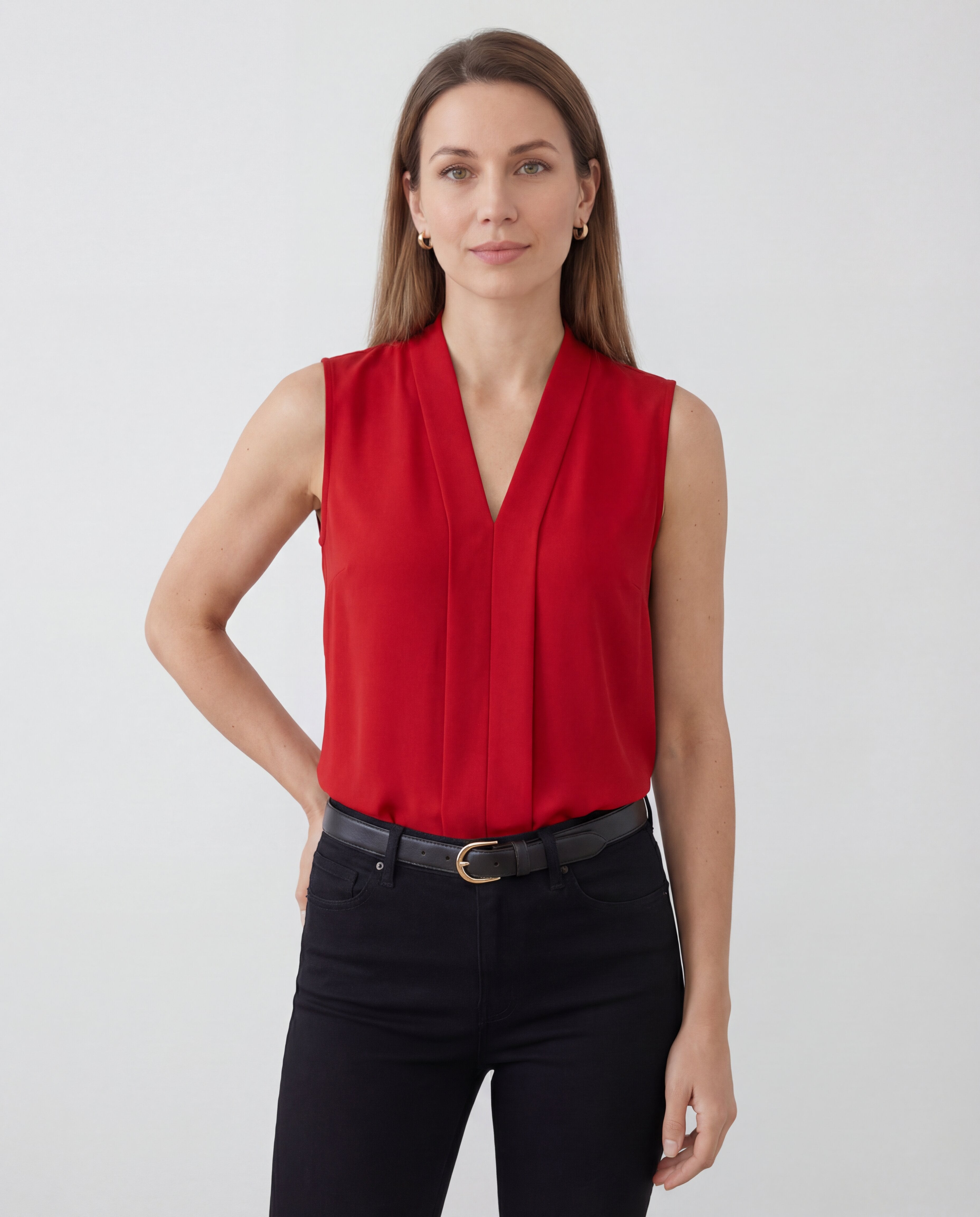 Women's Sleeveless Formal Top Tailored Drape Contoured Relaxed Fit - 3