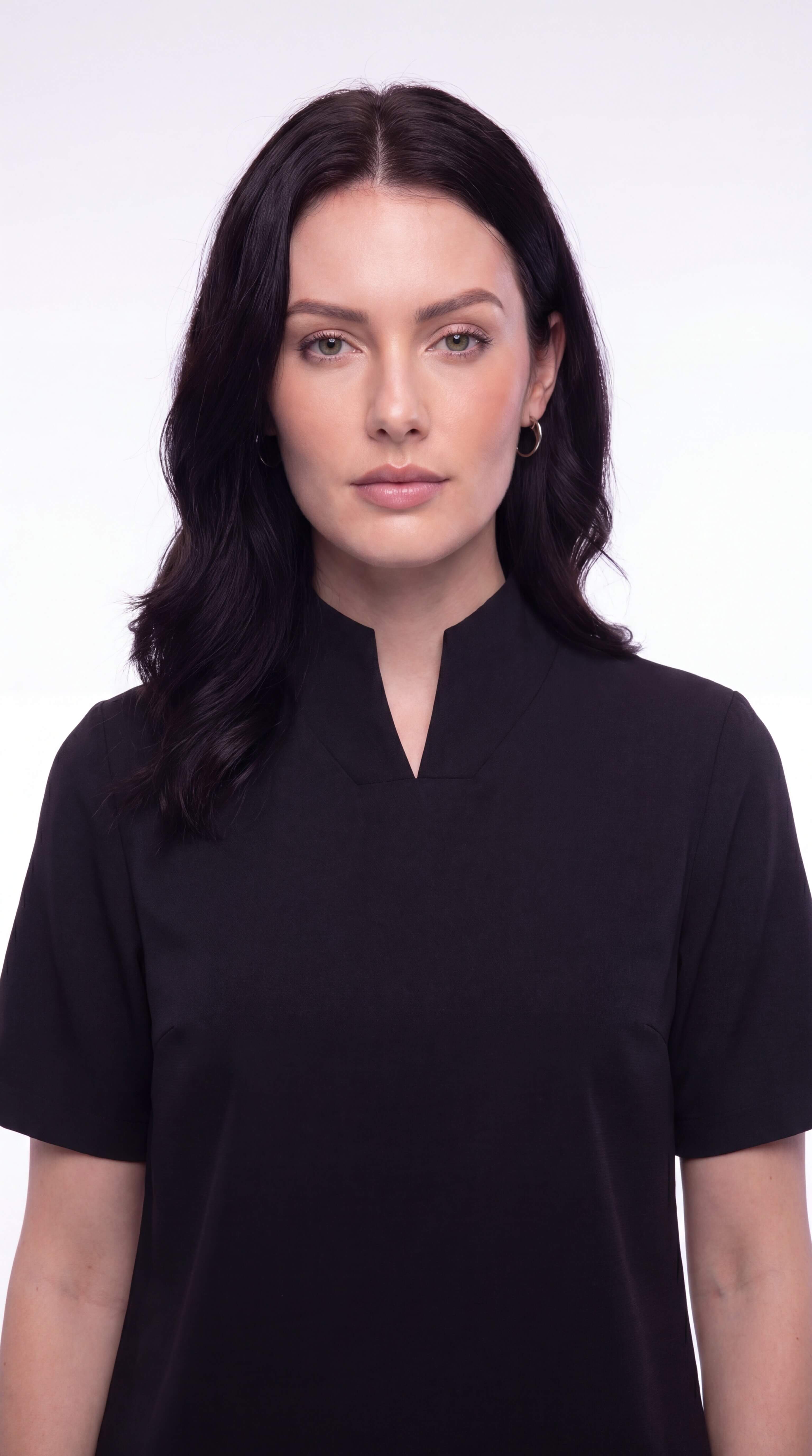 Women's Stand Collar Short Sleeve Blouse Office Work Minimalist - 3