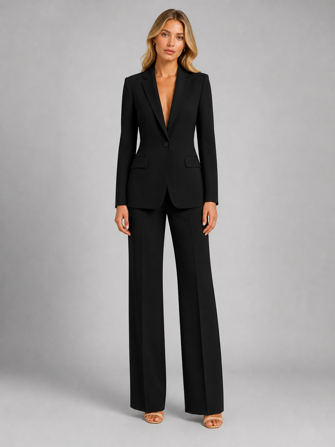 Women's Tailored Blazer and Wide-Leg Trousers Set Smart Occasion Style