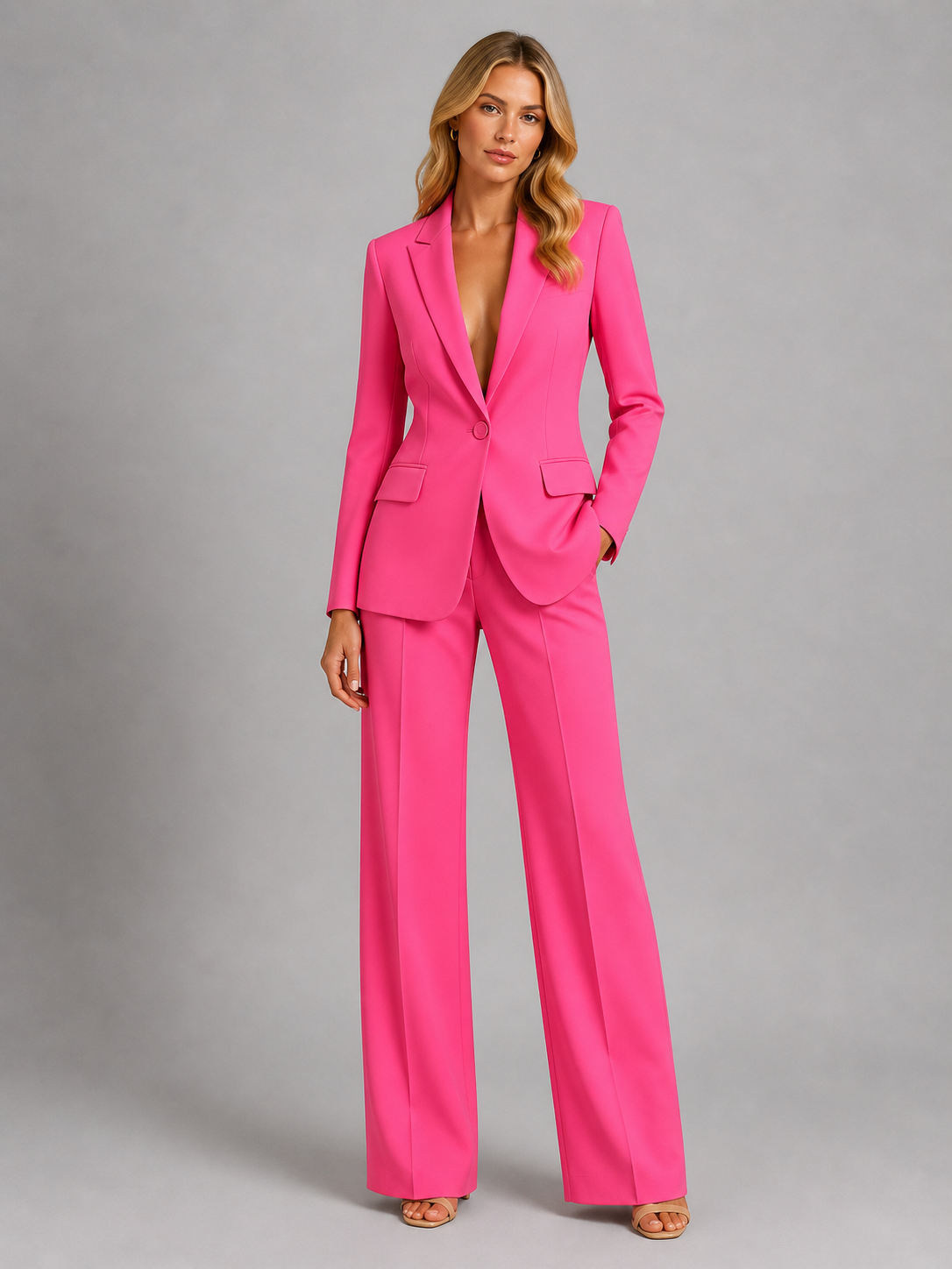 Women's Tailored Blazer and Wide-Leg Trousers Set Smart Occasion Style