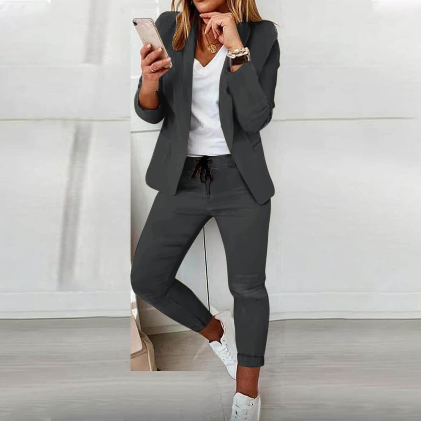 Women's Two-Piece Blazer Suit Set Smart Casual Everyday Wear - 5