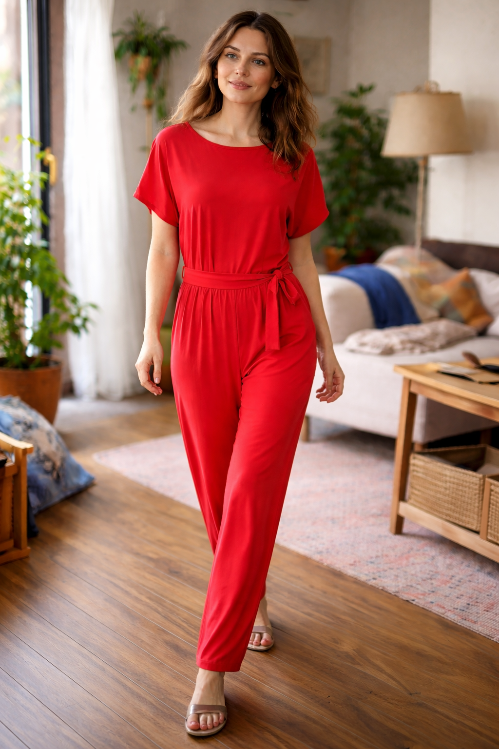 Women's Wide-Leg Belted Jumpsuit Relaxed Fit Summer Style - 1