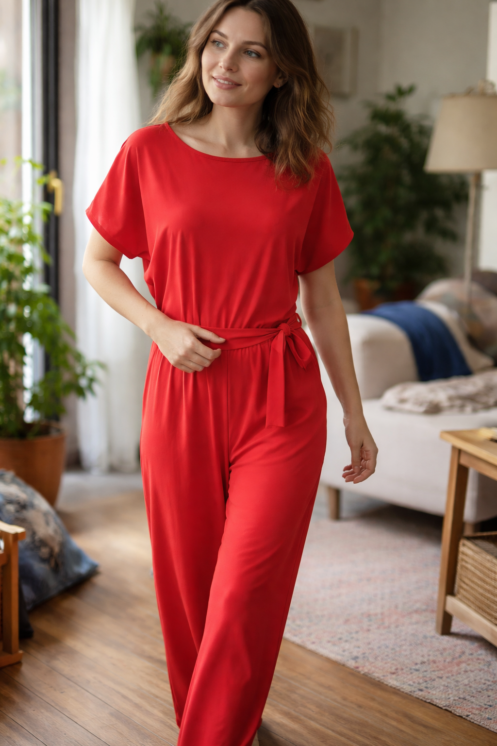 Women's Wide-Leg Belted Jumpsuit Relaxed Fit Summer Style - 8