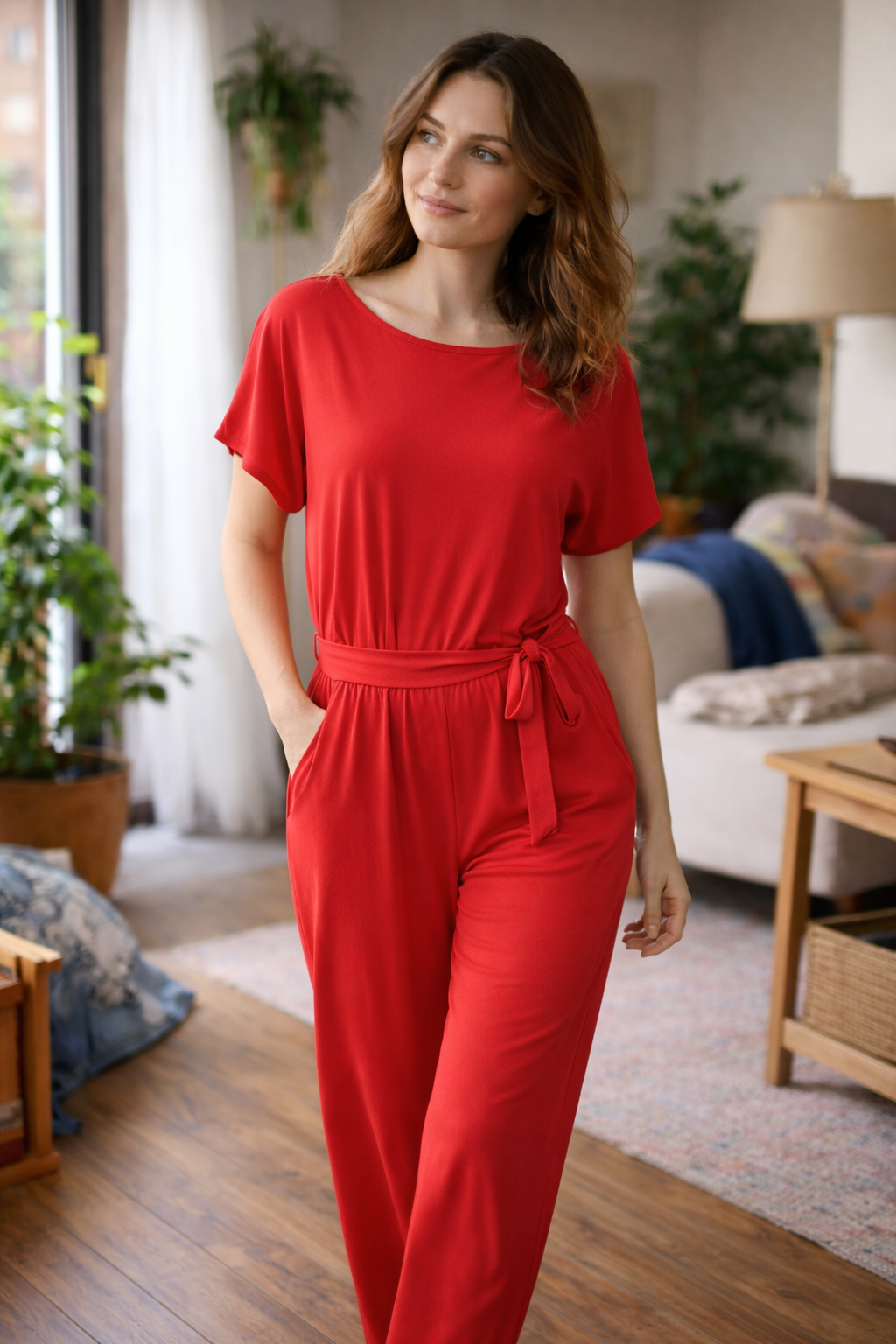 Women's Wide-Leg Belted Jumpsuit Relaxed Fit Summer Style - 9